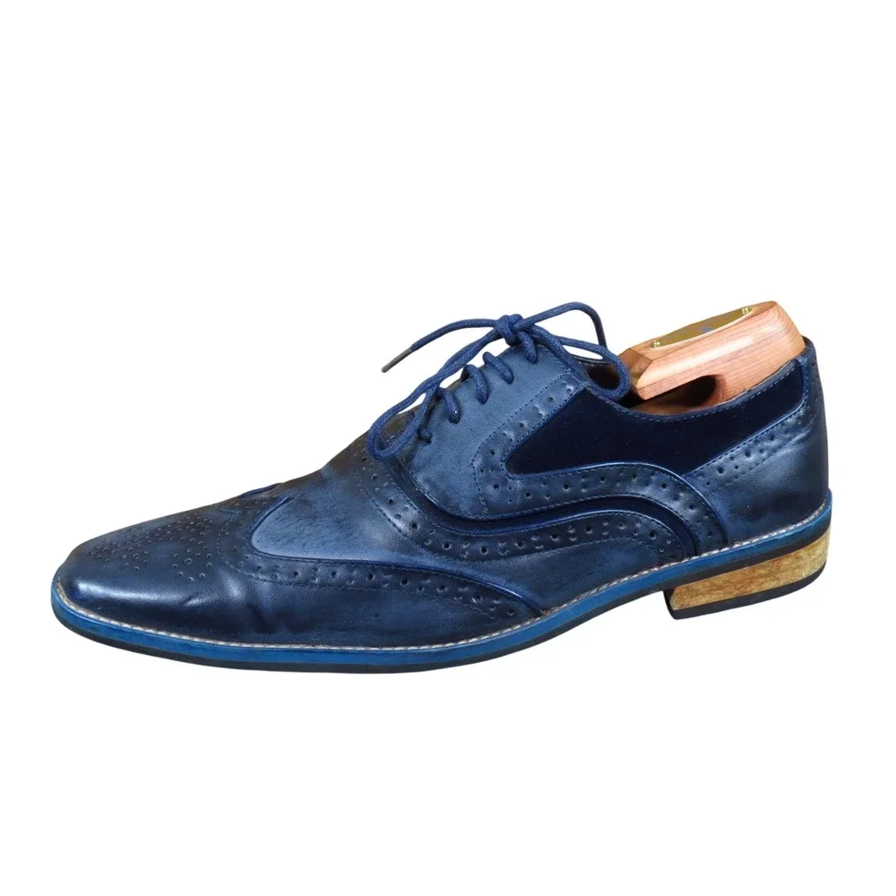 Amali 054872 Mens Wingtip Oxford Size 8 Formal Dress Shoe Navy Blue Synthetic